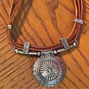 Suede/leather necklace cord with lobster clasp & silver concho pendant